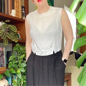 Vintage Sheer Sleeveless White Top with bow detail